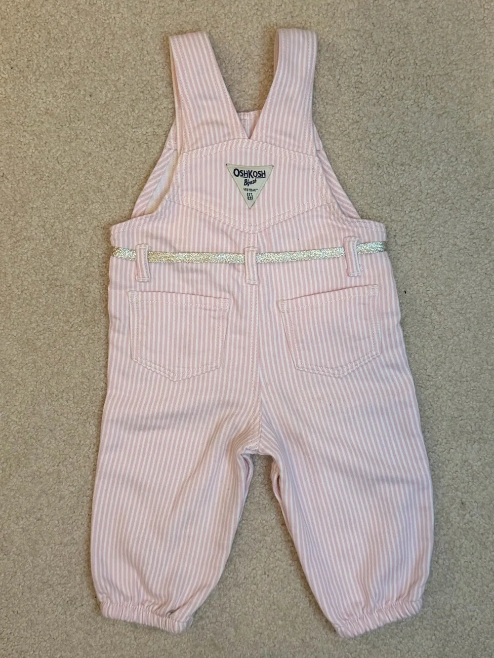 OshKosh B'gosh Knit Pink & White Denim Stripe Overalls